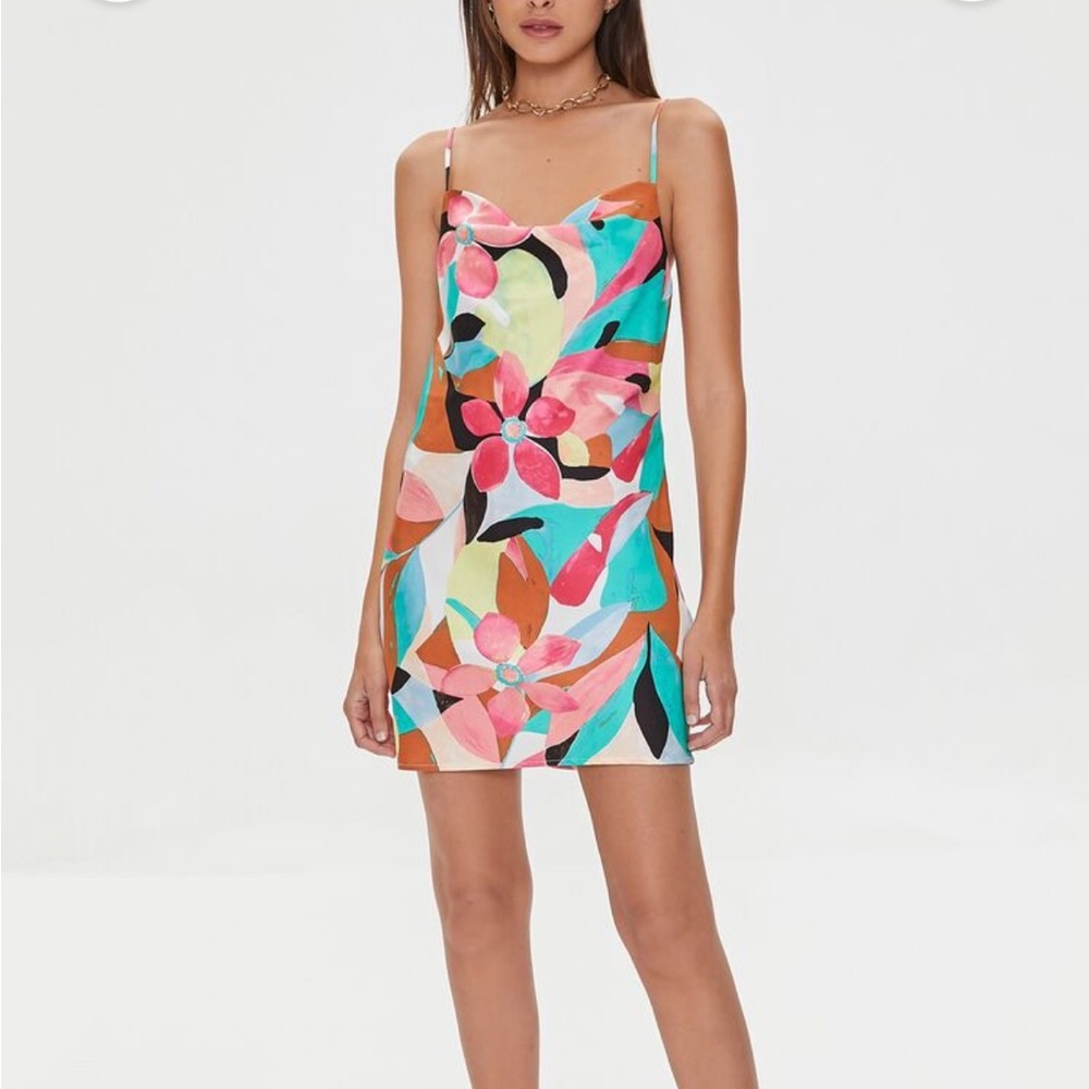 floral print satin mini dress